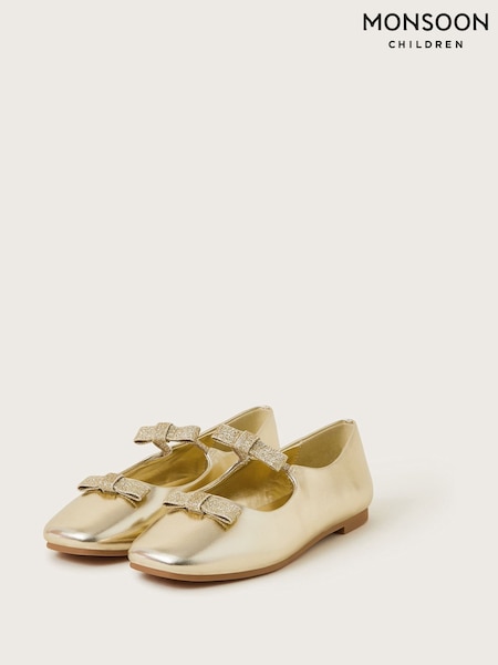 Monsoon Gold Double Bow Ballerina Flats (F35820) | £26 - £32