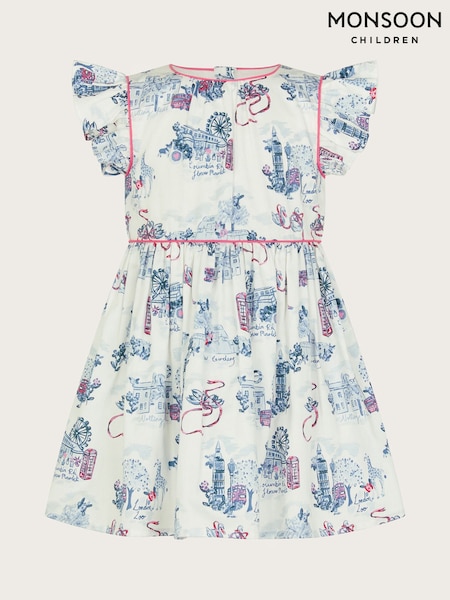 Monsoon Natural Baby London Print Frilly 100% Cotton Dress (F35825) | £30 - £32
