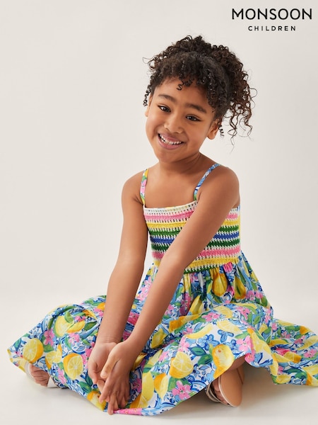 Monsoon Yellow Amalfi Lemon Print Crochet 100% Cotton Dress (F35829) | £32 - £37