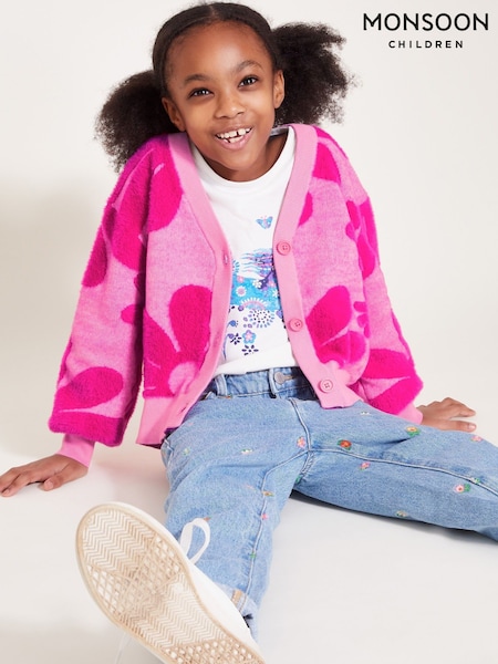 Monsoon Red Floral V-Neck 100% Cotton Cardigan (F35852) | £35 - £39