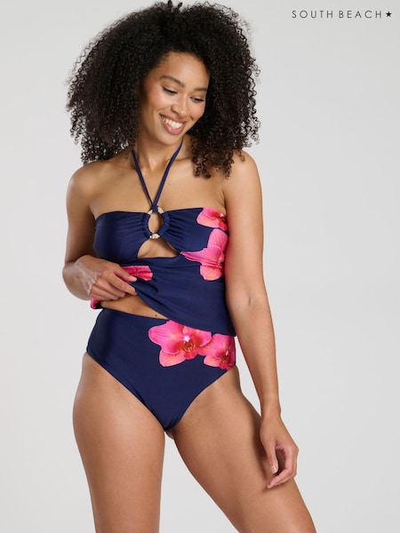 South Beach Blue Printed Ring Detail Tummy Control Tankini Set (F35969) | £55