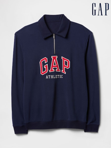 Gap Navy/Blue Vintage Soft Athletic Logo Quarter Zip Polo Sweatshirt (F35980) | £31