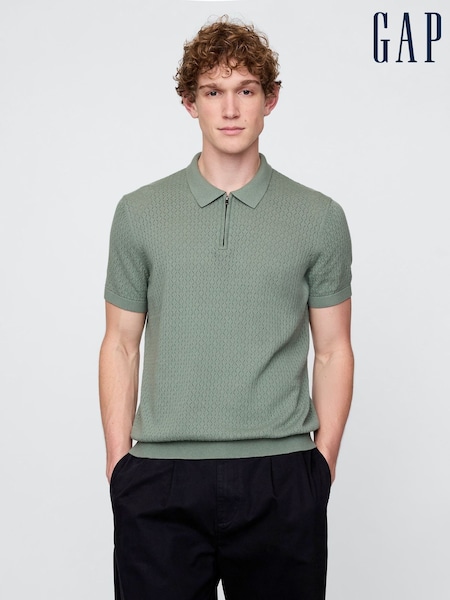 Gap Green Crochet Quarter Zip Polo Shirt (F36067) | £35