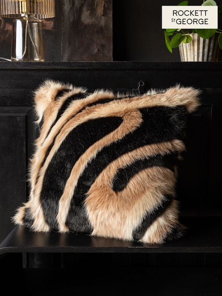 Rockett St George Black Jacquard Swirl Faux Fur Cushion (F36125) | £24