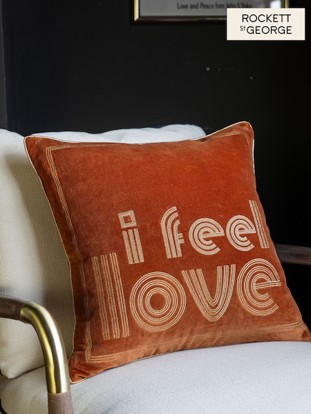 Rockett St George I Feel Love Slogan Velvet Embroidered Cushion (F36143) | £32