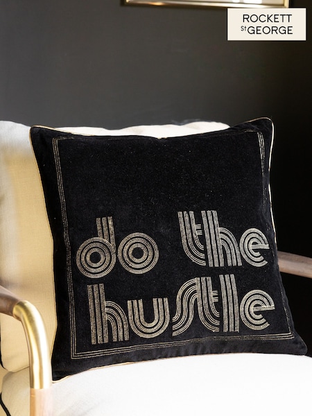 Rockett St George Do The Hustle Slogan Velvet Embroidered Cushion (F36144) | £32