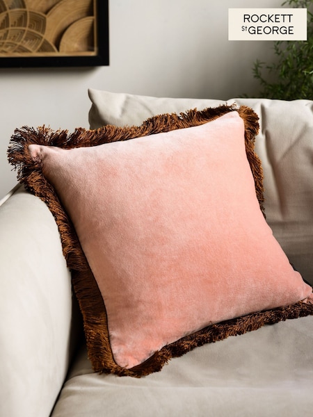 Rockett St George Pink Velvet Fringe Cushion (F36153) | £24 - £28