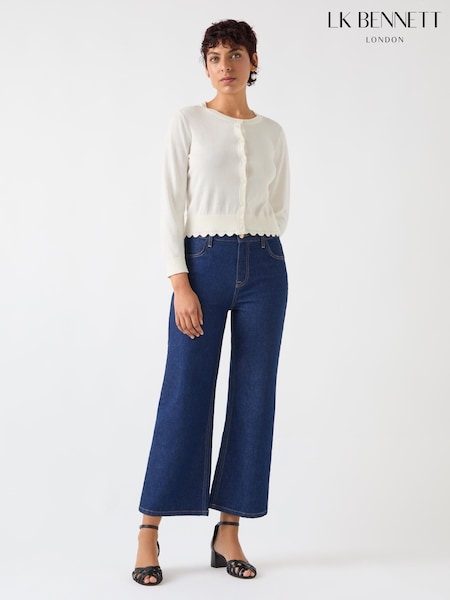 LK Bennett Cream Vanessa Crew Neck Pointelle Detail 100% Cotton Cardigan (F36228) | £99