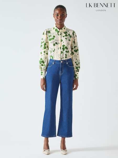 LK Bennett Green Sonya Birch And Treetop Silk Wildflower Print Blouse (F36238) | £249