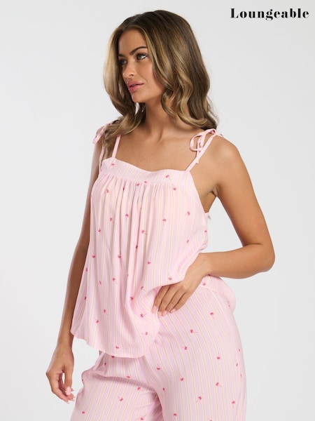 Loungeable Pink Striped Palm Tie Shoulder Cami and Trousers (F36301) | £32