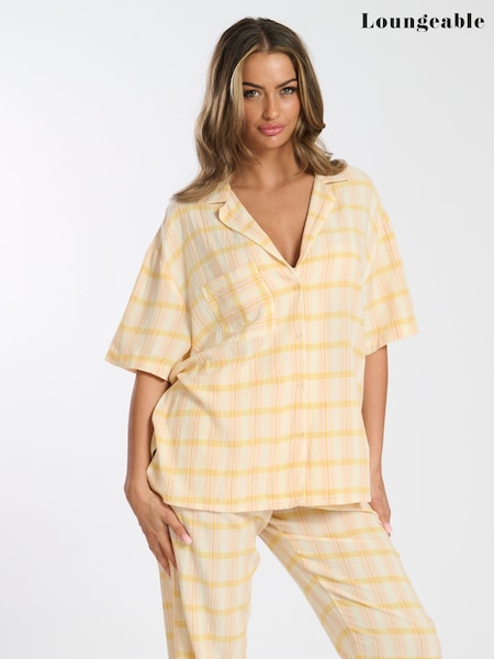Loungeable Yellow Woven Traditional Short Sleeve Pyjamas Set (F36331) | £45