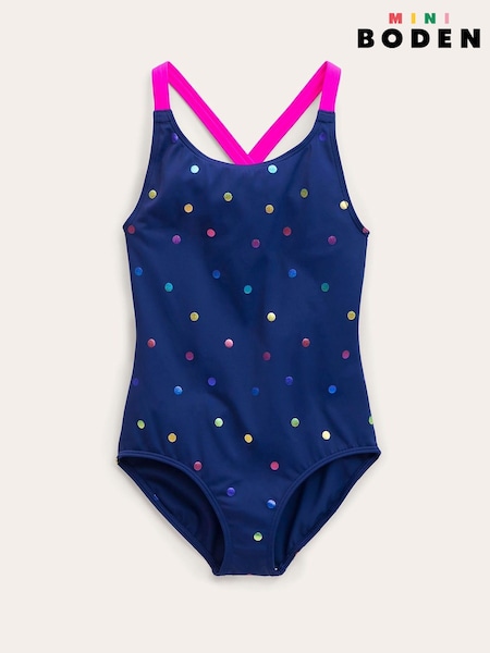 Boden Blue Cross Back Printed Swimsuit (F36393) | £19 - £21
