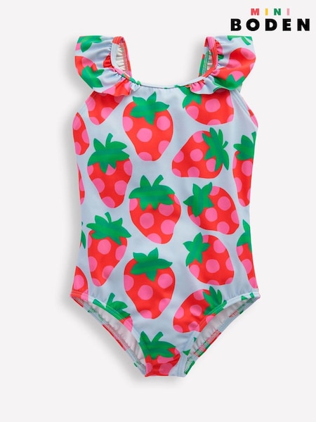 Boden Blue/Pink Strawberry Hallie Frill Strap Swimsuit (F36408) | £21 - £23