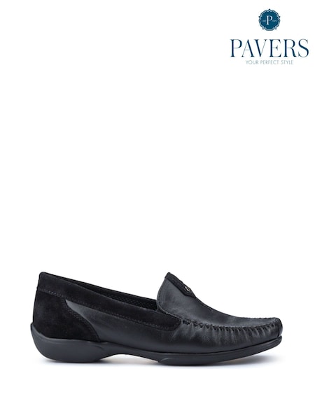 Pavers Black Leather Moccasins (F36426) | £50