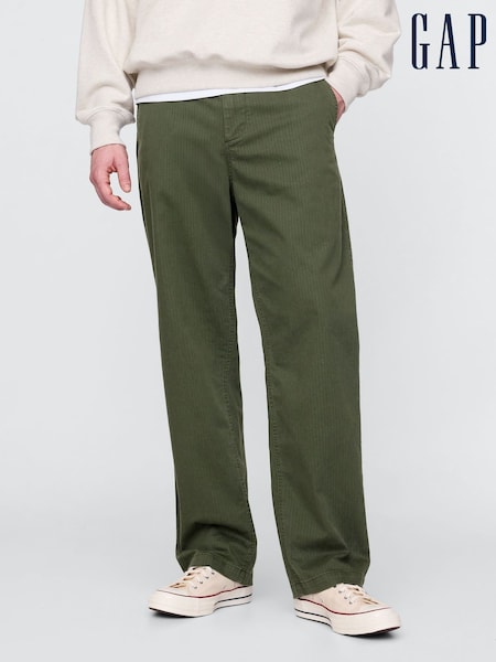 Gap Khaki Green 90s Loose Herringbone Chino Trousers (F36528) | £45