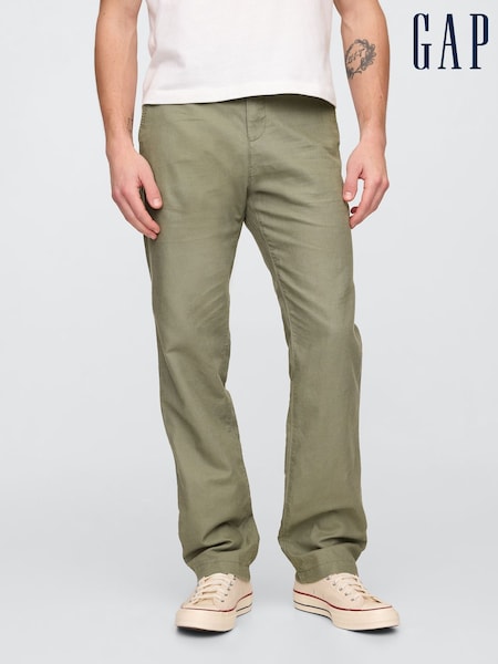 Gap Green Straight Fit Linen-Cotton Chino Trousers (F36543) | £60