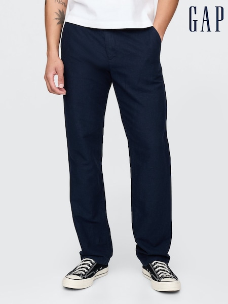 Gap Navy Blue Straight Fit Linen-Cotton Chino Trousers (F36578) | £60