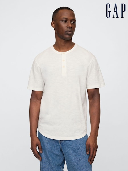 Gap White Short Sleeve Henley T-Shirt (F36585) | £16
