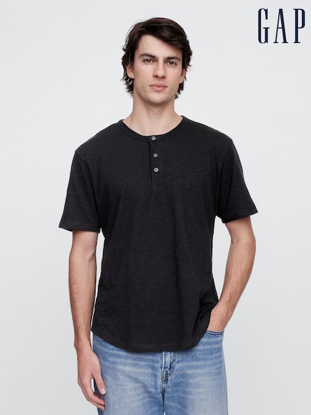 Gap Black Short Sleeve Henley T-Shirt (F36598) | £16