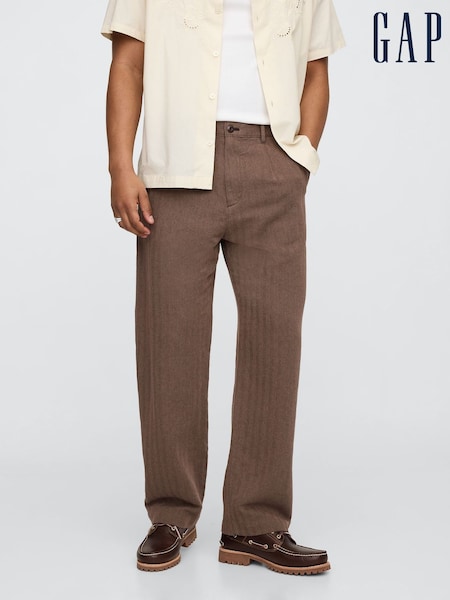 Gap Brown Linen-Cotton 90s Loose Pleated Chinos (F36599) | £65