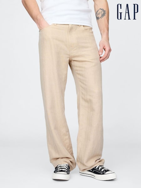 Gap Beige Linen-Cotton 90s Loose Herringbone Trousers (F36605) | £50