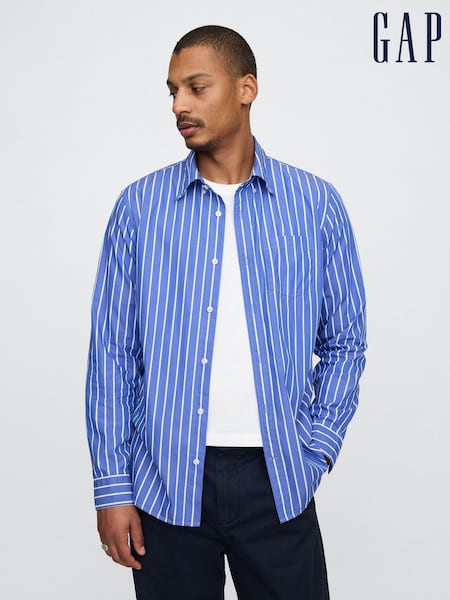 Gap Blue Stripe Organic Cotton Poplin Classic Shirt (F36614) | £40