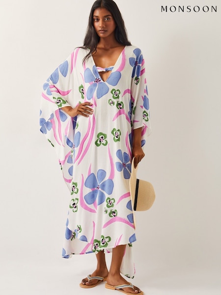 Monsoon Natural Fiona Maxi Print Kaftan (F36624) | £75
