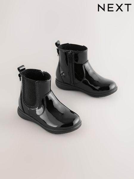 Black Patent Wide Fit (G) Leather Chelsea Ankle Boots (F36684) | £36 - £40