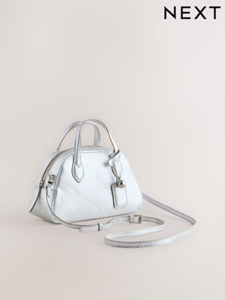 Silver Leather Mini Bowler Bag (F36689) | £49