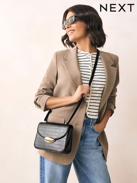 Black Croc Structured Cross-Body Bag (F36693) | £0