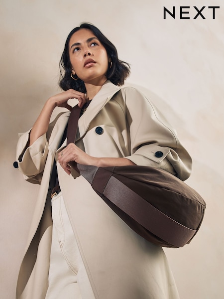 Chocolate Brown Large Nylon Sling Bag (F36694) | £24