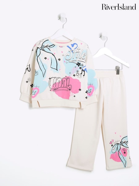 River Island Blue Girls Graffiti Bow Sweat Set (F36797) | £22