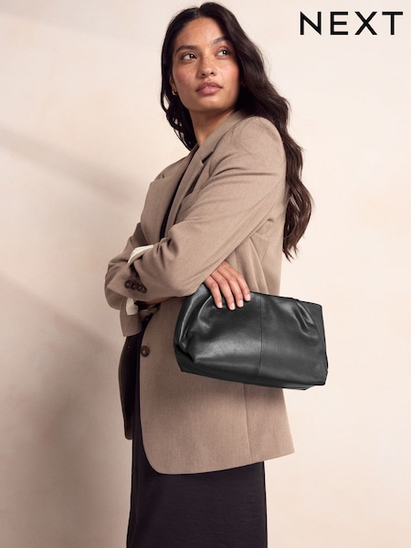 Black Leather Snap Clutch Bag (F36877) | £42