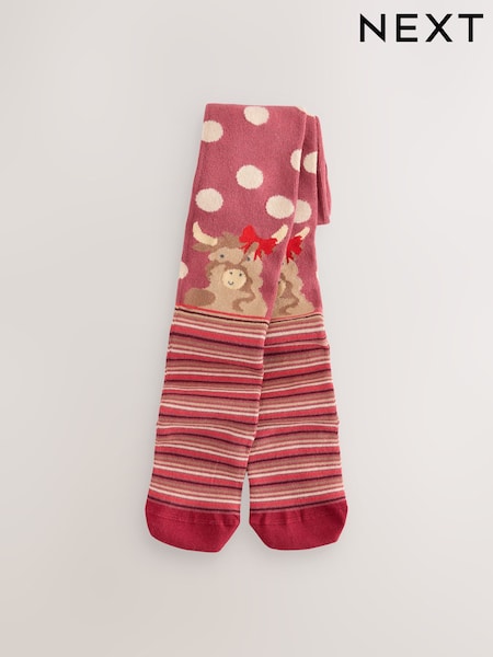 Plum Red Cotton Rich Hamish The Highland Cow Character Tight (F37166) | £5 - £6