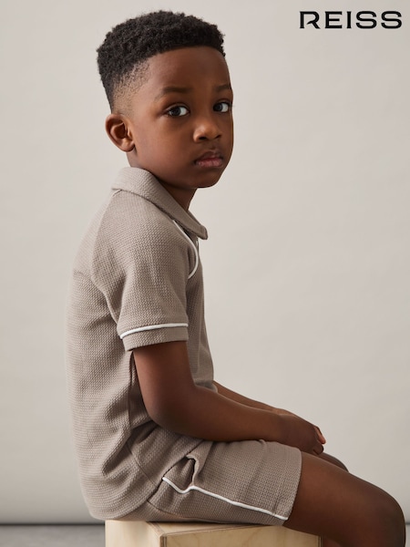 Reiss Mink Brown Pinta 3-9 yrs Cotton Textured Piped Shorts (F37226) | £20