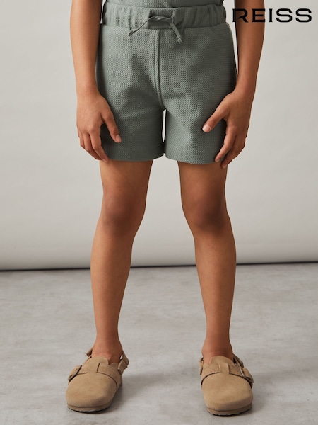 Reiss Sage Green Pinta 9-13 yrs Cotton Textured Piped Shorts (F37237) | £24