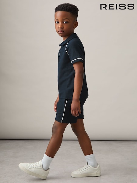Reiss Navy Pinta 3-9 yrs Cotton Textured Piped Shorts (F37253) | £20