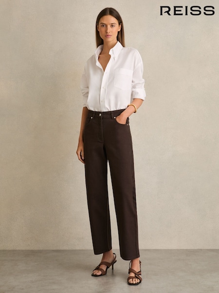 Reiss Chocolate Selin Petite Mid Rise Straight Leg Jeans (F37262) | £120