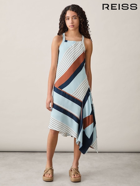 Reiss Blue Print Holly Stripe-Print Handkerchief Dress (F37264) | £75