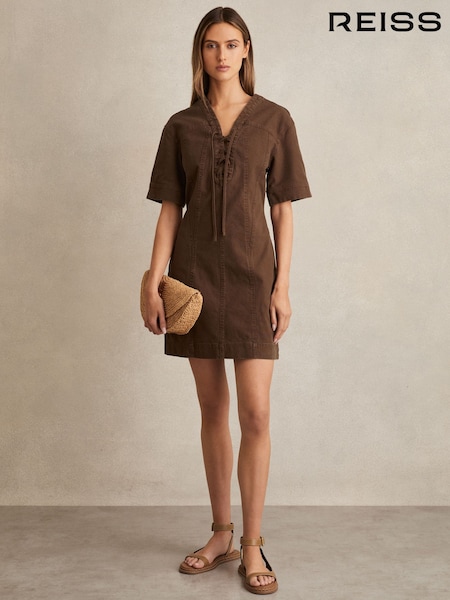 Reiss Chocolate Tia Lace Up Denim Shirt Dress (F37269) | £170