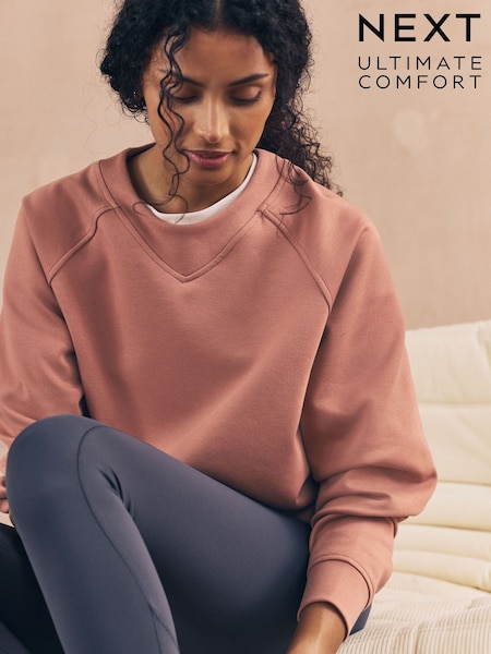 Mocha Brown Cotton Rich Ultimate Comfort Crew Neck Long Sleeve Sweatshirt (F37305) | £34