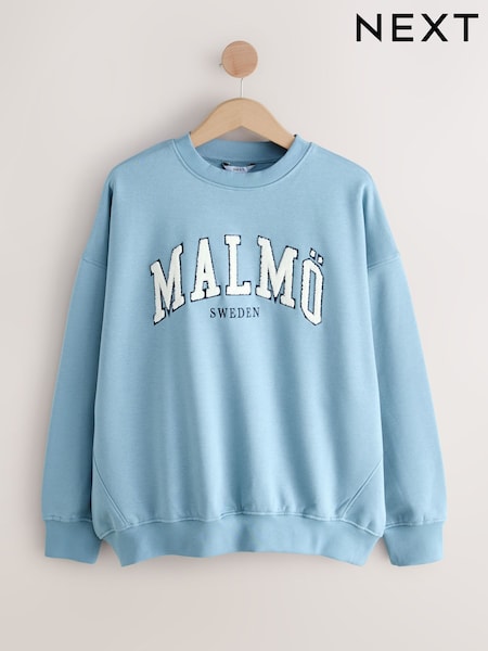 Pretty Blue Malmö Sweden Relaxed Fit Boucle Summer City Graphic Print Sweatshirt (F37307) | £26