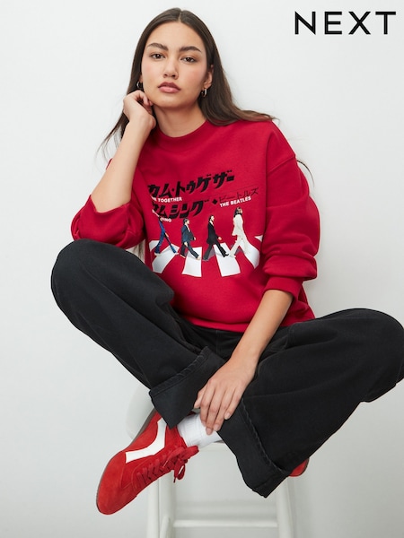 Cherry Red Official Beatles License Japanese Back Graphic Crewneck Sweatshirt (F37331) | £36