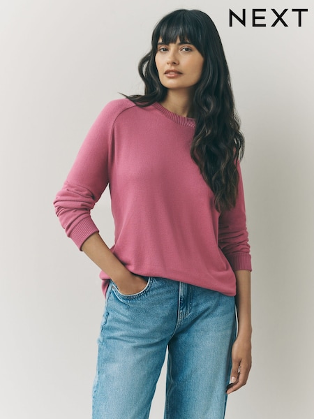 Rose Pink Cosy Soft Touch Long Sleeve Crewneck Jumper Top (F37338) | £25