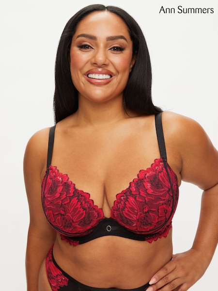 Ann Summers Black Nightfall Floral Lace Fuller Bust Padded Plunge Bra (F37380) | £22