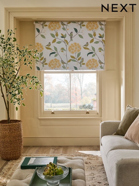 Natural Ready Made Blackout Floral Bird Print Roller Blind (F37456) | £18 - £46