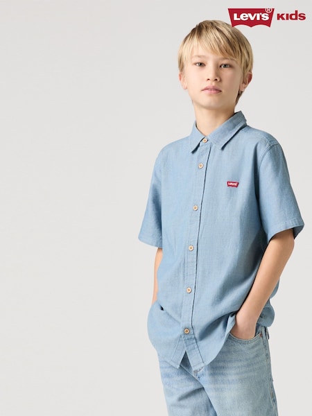 Levi's® Blue Textured Woven 100% Cotton Logo Shirt (F37622) | £25 - £30