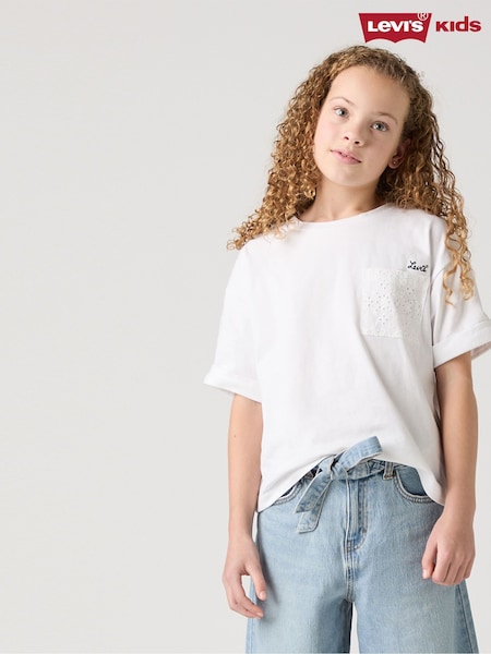Levi's® White Cropped Meet & Greet Roll Cuff Logo T-Shirt (F37626) | £18 - £20