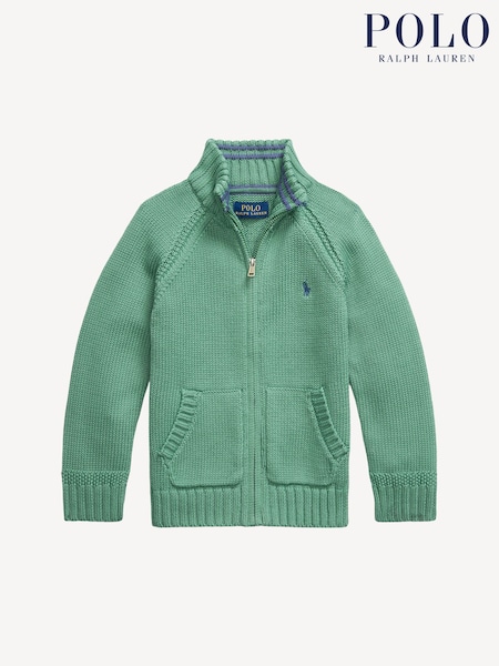 Polo Ralph Lauren Green Zip Through 100% Cotton Hoodie (F37686) | £105 - £115