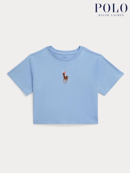 Polo Ralph Lauren Blue Girls Pony Logo Cropped T-Shirt (F37690) | £45 - £49